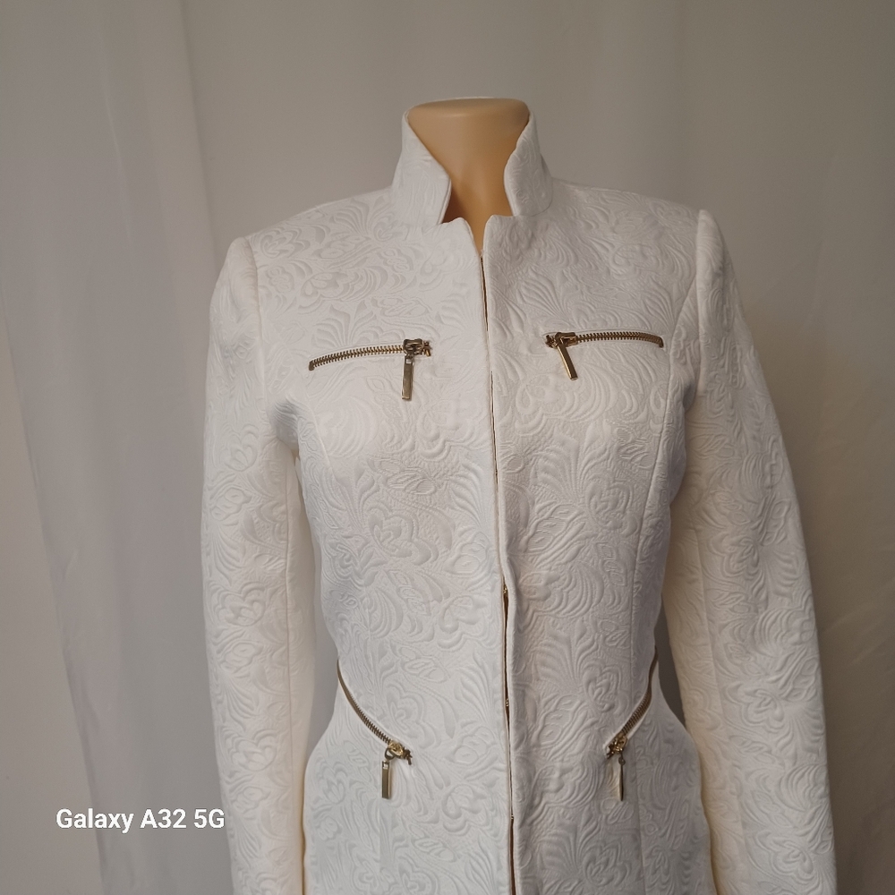 LG Lena Gabrille Ivory Jacquard Long Elegant White Women's SZ 4 Style Jacker Bla - Picture 4 of 15